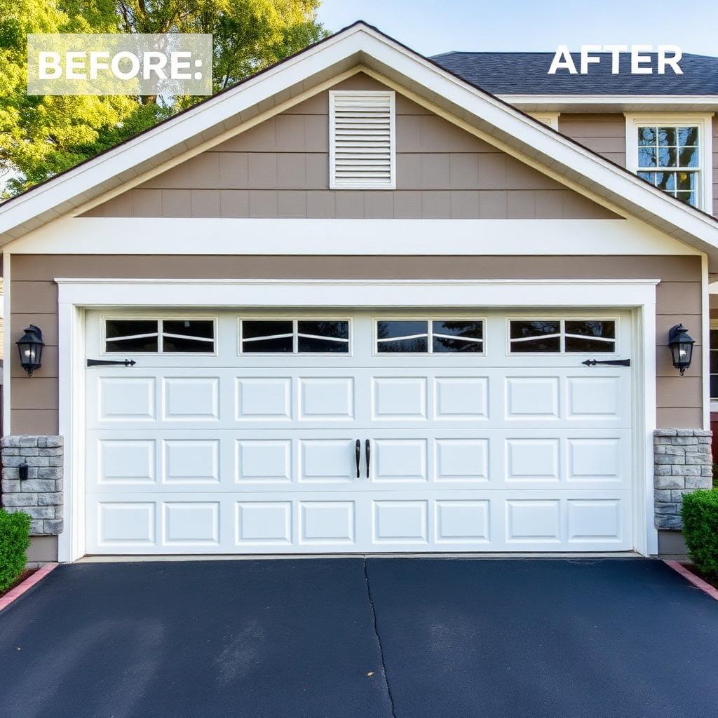 Modern garage door installation before and after in Massachusetts